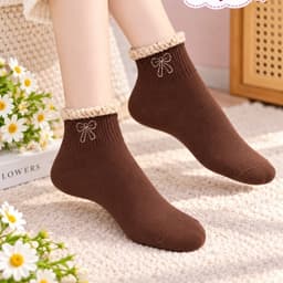 Set 10 Đôi Tất Nữ Cổ Ngắn Cotton Mềm Mại Viền Bèo Thêu Nơ Co Giãn Êm Chân Tông Màu Basic Đen Be Nâu PT 6