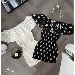 Váy Chấm Bi Trễ Vai Bèo Nhún Chun Eo Dáng Ngắn Nữ Tính Đi Chơi Kieupham.shop 4