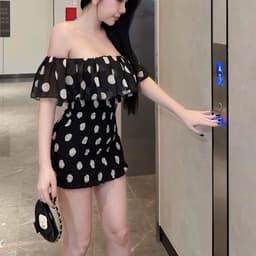 Váy Chấm Bi Trễ Vai Bèo Nhún Chun Eo Dáng Ngắn Nữ Tính Đi Chơi Kieupham.shop 5