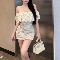 Váy Chấm Bi Trễ Vai Bèo Nhún Chun Eo Dáng Ngắn Nữ Tính Đi Chơi Kieupham.shop 8