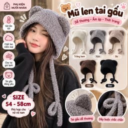 Mũ len tai gấu SIRENXI, Y2k có dây đeo Mũ máy bay ném bom dệt kim, Bảo vệ tai buộc dây Mũ len ấm áp 1