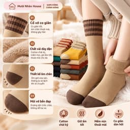 Tất nữ cổ cao sét 10 đôi tất lót nỉ bông cổ vằn siêu ấm siêu dày T57 3