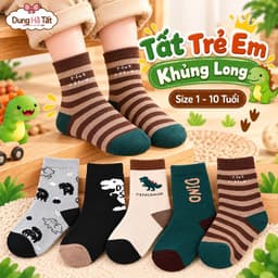 Tất Trẻ Em Bé Trai Khủng Long kẻ   (1-10 tuổi )Chất cotton Mềm Mại Êm Chân set 10 Đôi /5 Đôi 5