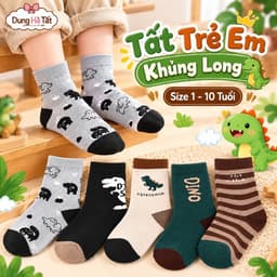 Tất Trẻ Em Bé Trai Khủng Long kẻ   (1-10 tuổi )Chất cotton Mềm Mại Êm Chân set 10 Đôi /5 Đôi 2