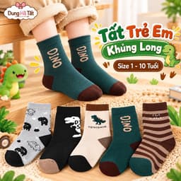 Tất Trẻ Em Bé Trai Khủng Long kẻ   (1-10 tuổi )Chất cotton Mềm Mại Êm Chân set 10 Đôi /5 Đôi 1