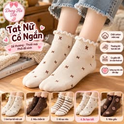 Tất Nữ Cổ Ngắn Chất Cotton Hoạ Tiết Cổ Bèo Mắt Nhắm Set 10 Đôi 1
