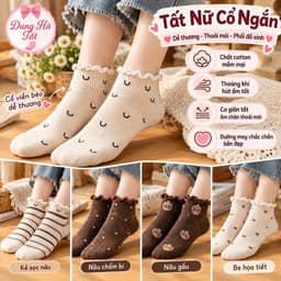 Tất Nữ Cổ Ngắn Chất Cotton Hoạ Tiết Cổ Bèo Mắt Nhắm Set 10 Đôi 2