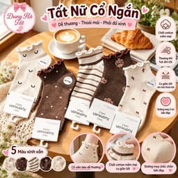 Tất Nữ Cổ Ngắn Chất Cotton Hoạ Tiết Cổ Bèo Mắt Nhắm Set 10 Đôi 3
