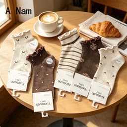 Tất Nữ Cổ Ngắn Chất Cotton Hoạ Tiết Cổ Bèo Mắt Nhắm Set 10 Đôi 4