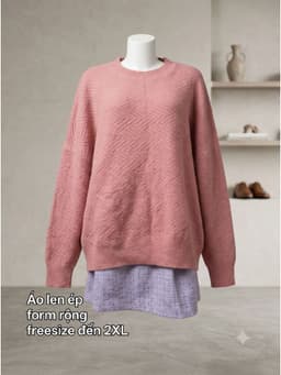 [2hand] Áo len ép hồng form rộng freesize đến 2XL 2