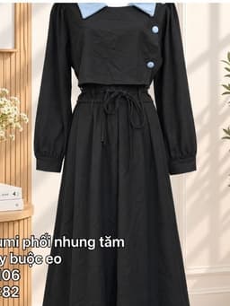 [2hand] Đầm umi đen phối cổ nhung tăm xanh pastel 2 dây thắt eo freesize 2
