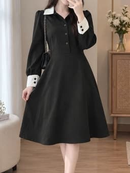 [2hand] Váy xoè đen dài tay dáng công sở vải tây size S 1