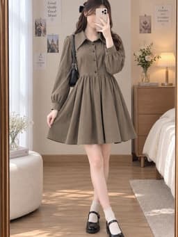 [2hand] Váy babydoll bầu bí bon chen được freesize đầm thu đông 1