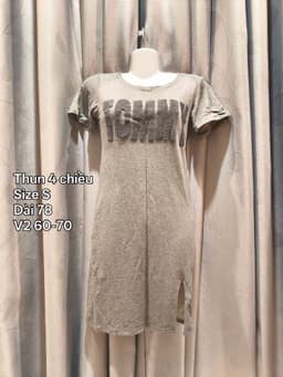 [2hand] Váy body thun xám chữ lông xẻ tà size S 2