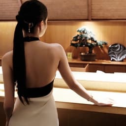 (Dmina) Đầm Lụa Cổ Yếm Phối màu dáng dài hở lưng tôn dáng quyến rũ sang trọng  3