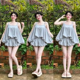 Set áo lụa 2 dây cách điệu dáng bồng kèm quần short 1