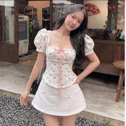 (Bigsize S-4XL) Áo Corset Tay Phồng Chun Nhún Cổ Vuông Phối Nơ Dây Rút Hoạ Tiết Nơ Xinh Nữ Tính Kieupham.shop 3