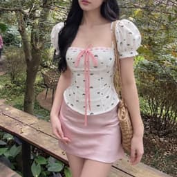 (Bigsize S-4XL) Áo Corset Tay Phồng Chun Nhún Cổ Vuông Phối Nơ Dây Rút Hoạ Tiết Nơ Xinh Nữ Tính Kieupham.shop 7