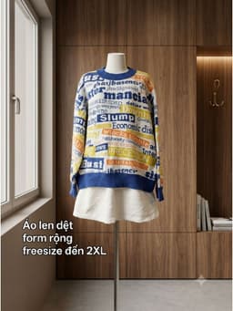 [2hand] Áo len dệt chữ lông cừu đen trắng form rộng freesize đến 2XL 2