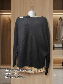 [2hand] Áo len gân đen khoét vai form rộng freesize đến XL 2