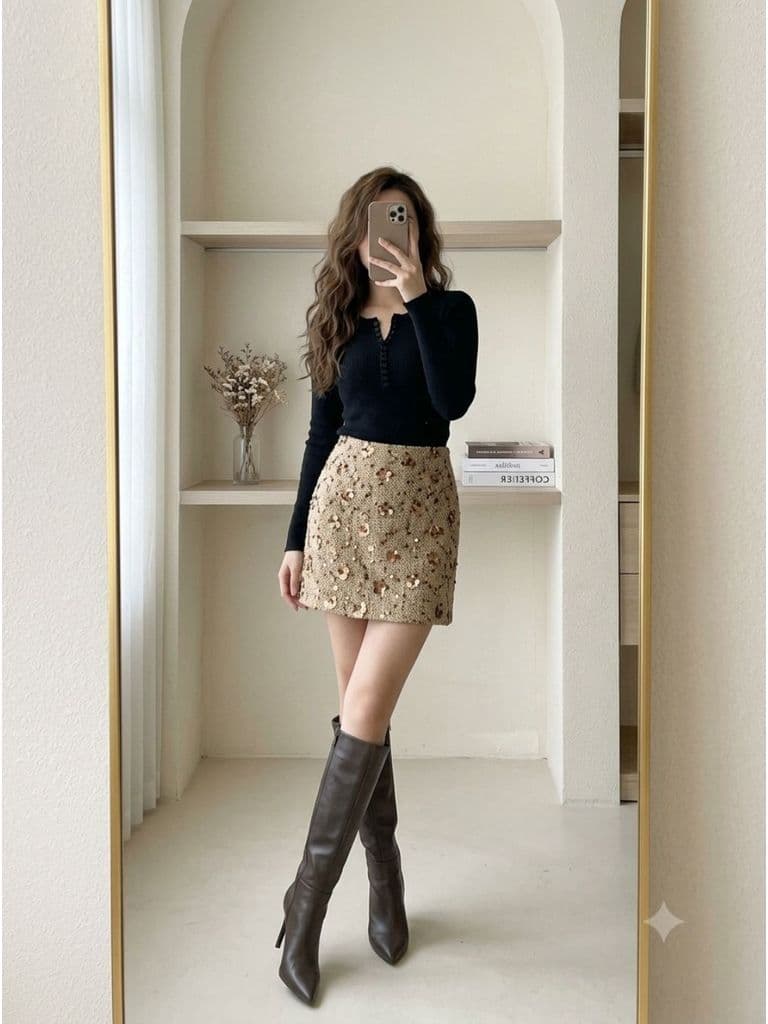 [2hand] Áo len gân đen đính cúc form ôm size S