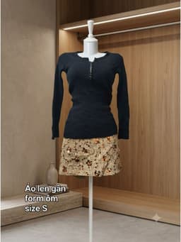 [2hand] Áo len gân đen đính cúc form ôm size S 2