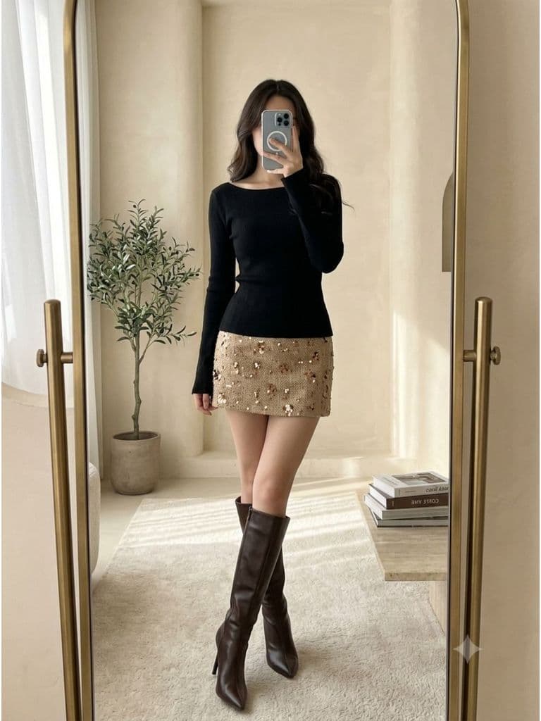 [2hand] Áo len giấy đen suông cổ rộng bệt vai size S M