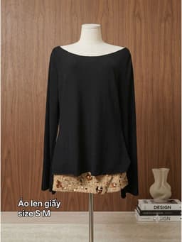 [2hand] Áo len giấy đen suông cổ rộng bệt vai size S M 2