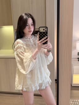Set 2 món : Áo sơ mi babydoll thô boi hạt pha viền ren dài tay + Chân váy cao cấp style tiểu thư sang chảnh SHIP HỎA TỐC 8