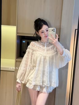 Set 2 món : Áo sơ mi babydoll thô boi hạt pha viền ren dài tay + Chân váy cao cấp style tiểu thư sang chảnh SHIP HỎA TỐC 2