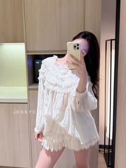 Set 2 món : Áo sơ mi babydoll thô boi hạt pha viền ren dài tay + Chân váy cao cấp style tiểu thư sang chảnh SHIP HỎA TỐC 5
