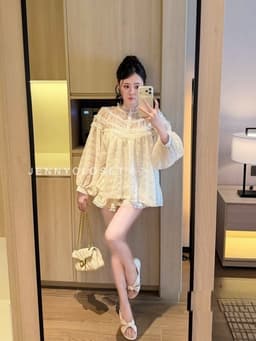 Set 2 món : Áo sơ mi babydoll thô boi hạt pha viền ren dài tay + Chân váy cao cấp style tiểu thư sang chảnh SHIP HỎA TỐC 7