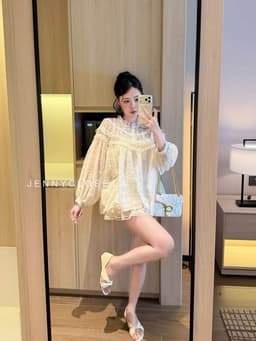 Set 2 món : Áo sơ mi babydoll thô boi hạt pha viền ren dài tay + Chân váy cao cấp style tiểu thư sang chảnh SHIP HỎA TỐC 3