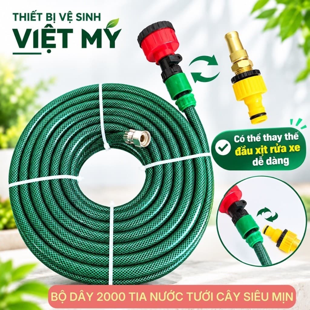Bộ Dây Tưới Cây Béc Phun 2000  tia nước, Dây Phi 17mm Chống Xoắn,Đầu Vào Tán ren trong 21mm