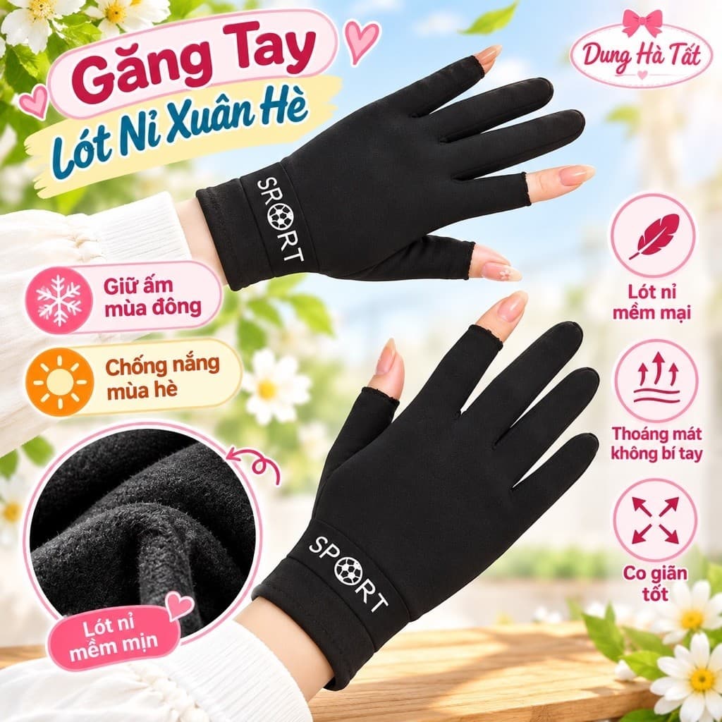 Găng Tay Hở Ngón Lót Nỉ Co Giãn Nam Nữ Chống Nắng Giữ Ấm Đi Xe Máy Xe Đạp Dùng Điện Thoại Tiện Lợi