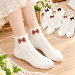 Tất Nữ Cổ Ngắn Chất Cotton Hoạ Tiết Nơ (Sịn) Điệu Đà Tiểu Thư 5