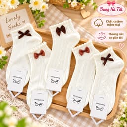 Tất Nữ Cổ Ngắn Chất Cotton Hoạ Tiết Nơ (Sịn) Điệu Đà Tiểu Thư 4