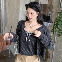 (Chic Seoul) Set áo len cardigan bi phối nơ nhỏ 2 màu xám trắng và đỏ đun kem phong cách Nertro HQ (ảnh thật 2 ảnh cuối) 6