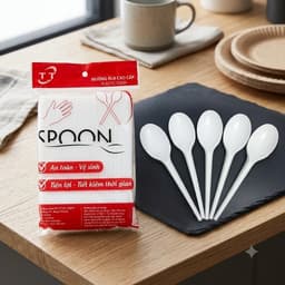 1 túi 100 muỗng nhựa trắng cao cấp dùng 1 lần,muỗng ăn trà sữa, cơm ,cháo, hoa quả 2