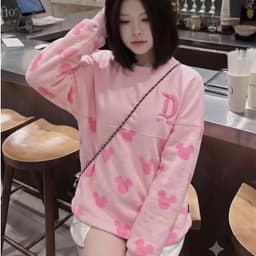 Áo Nỉ Nữ  Họa Tiết Mickey Dập Nổi Dễ Thương Áo Sweater Form Rộng Unisex Thu Đông 3