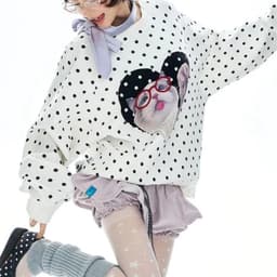 Áo Nỉ Bông Chấm Bi Nữ Form Rộng Unisex Họa Tiết Mèo Dễ Thương – Yenchi Boutique 9