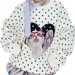 Áo Nỉ Bông Chấm Bi Nữ Form Rộng Unisex Họa Tiết Mèo Dễ Thương – Yenchi Boutique 7