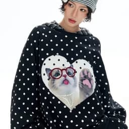 Áo Nỉ Bông Chấm Bi Nữ Form Rộng Unisex Họa Tiết Mèo Dễ Thương – Yenchi Boutique 8