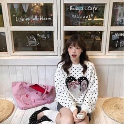 Áo Nỉ Bông Chấm Bi Nữ Form Rộng Unisex Họa Tiết Mèo Dễ Thương – Yenchi Boutique 4