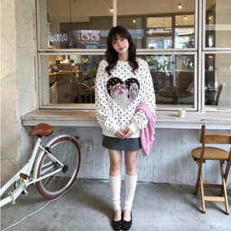 Áo Nỉ Bông Chấm Bi Nữ Form Rộng Unisex Họa Tiết Mèo Dễ Thương – Yenchi Boutique 5