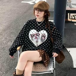 Áo Nỉ Bông Chấm Bi Nữ Form Rộng Unisex Họa Tiết Mèo Dễ Thương – Yenchi Boutique 3