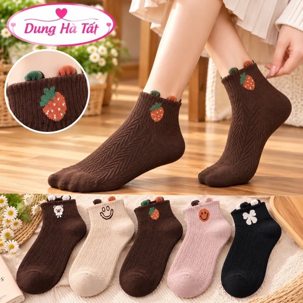 Tất Nữ Cổ Ngắn Chất Cotton Mềm Mại Êm Chân Màu sang chảnh (Dâu A88)
