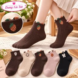 Tất Nữ Cổ Ngắn Chất Cotton Hoạ Tiết Gấu Dâu A88 Set 10,set 5 Đôi Siêu Xinh 1