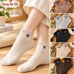 Tất Nữ Cổ Ngắn Chất Cotton Hoạ Tiết  Nơ Viền Set 10 Đôi Siêu Xinh mẫu mới 1