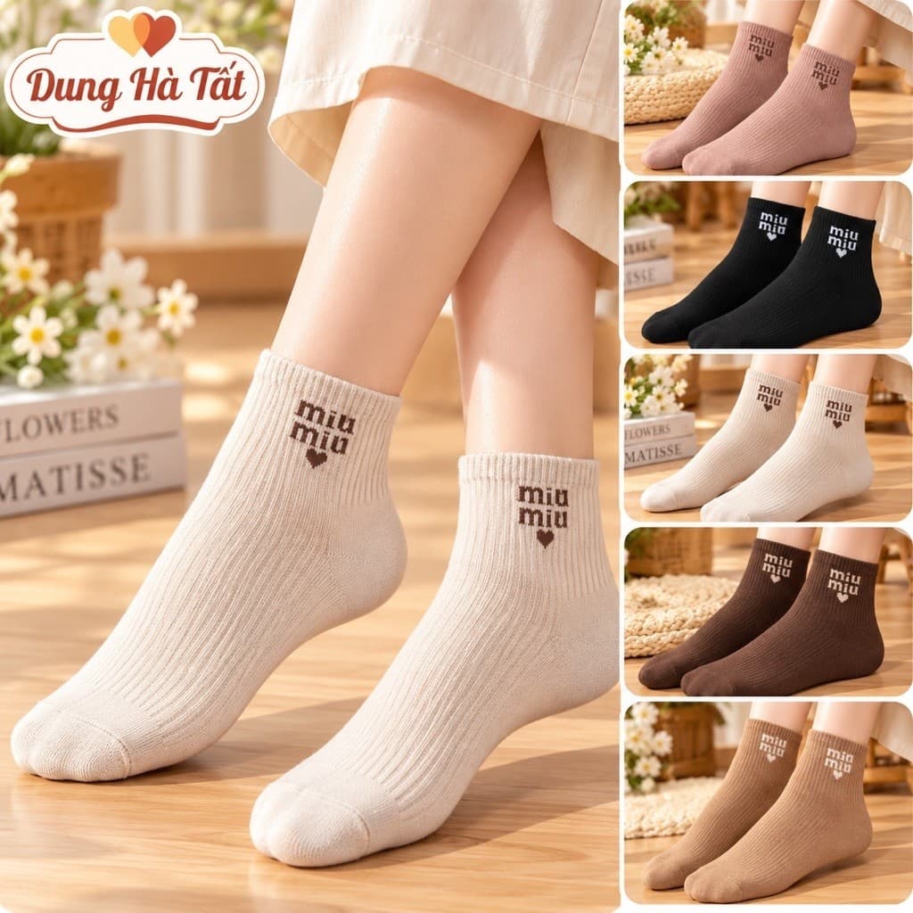Tất Nữ Cổ Ngắn set 5 Đôi Min2 chất Cotton Mềm Mại Siêu Xinh